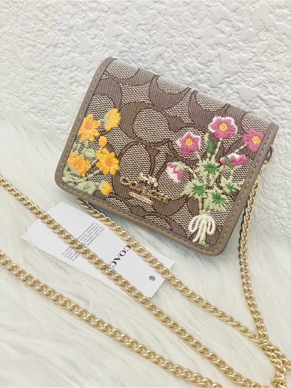NWT Coach Mini Wallet On A Chain In Floral Embroidery CEF60 With Crossbody Strap